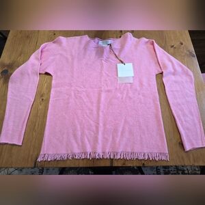 Bianco & Blu Italy Cashmere Silk Wool Blend Fringe Hem Sweater | NWT